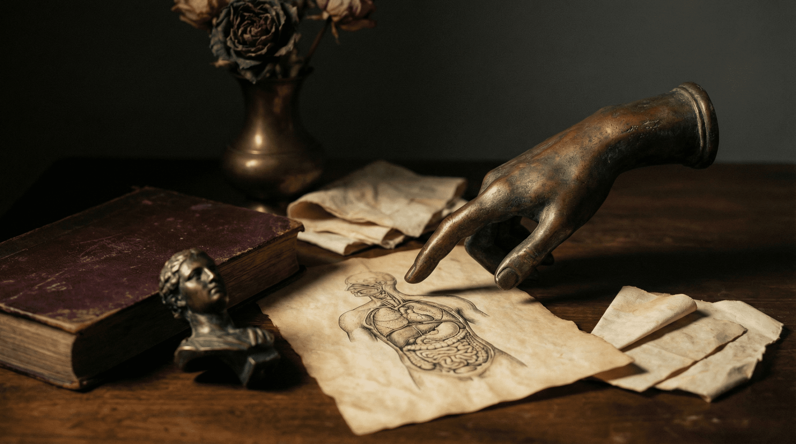 Medical professional pointing to anatomical model while explaining to concerned-looking student